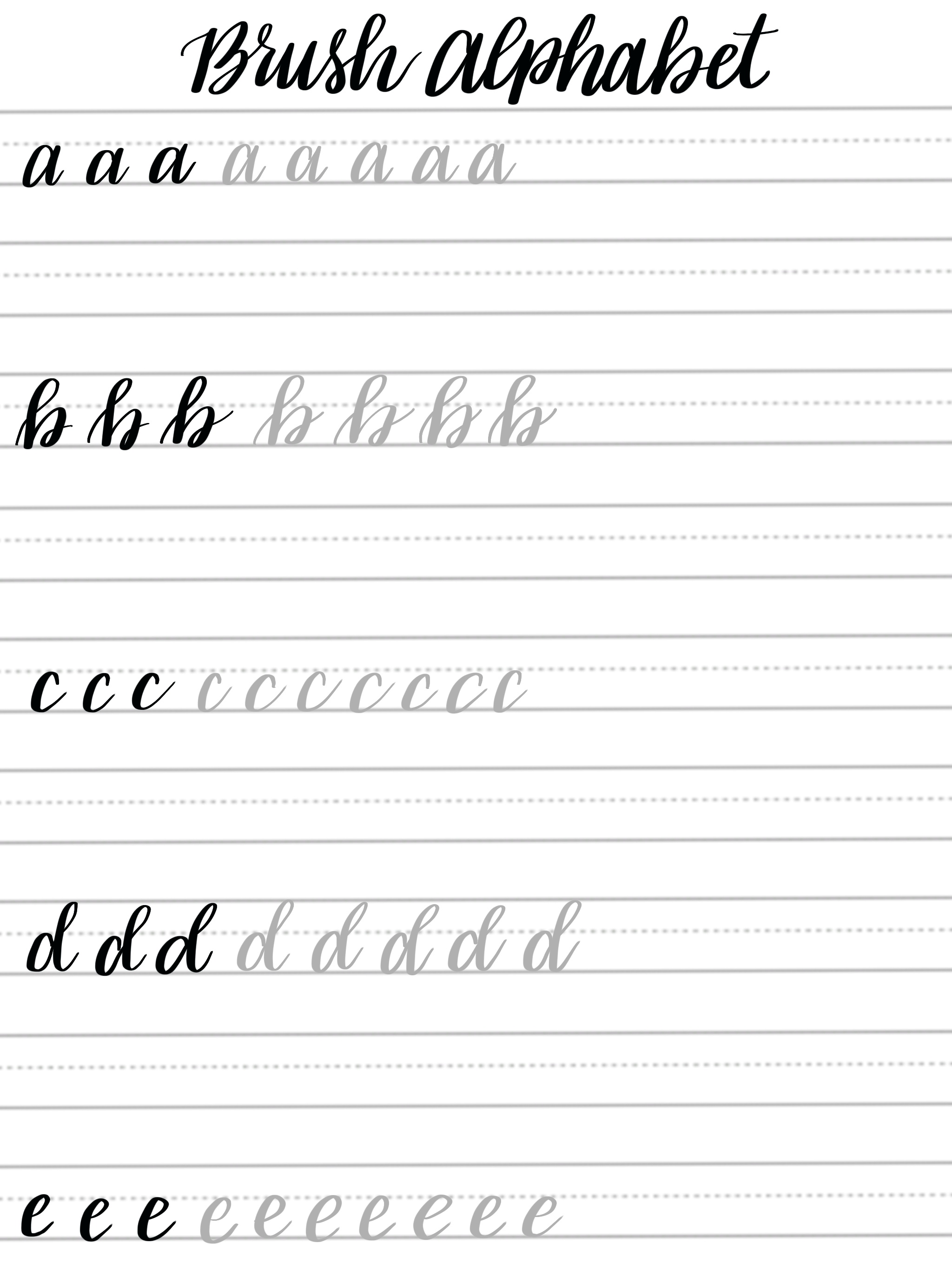 Free Brush Lettering Practice Sheets Lowercase Alphabet
