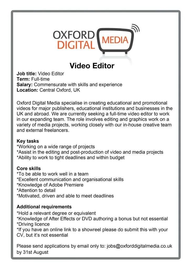 Video editor or cameraman? We're recruiting! Oxford