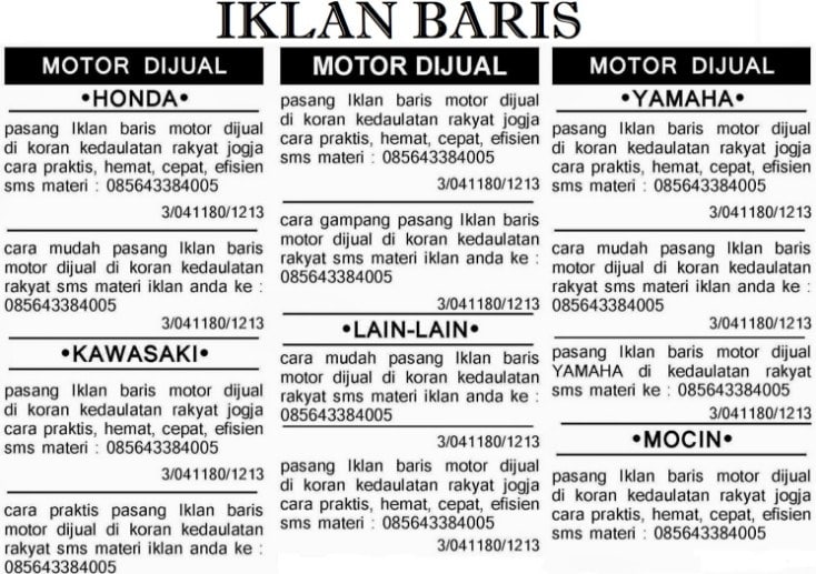 Pengertian Iklan Baris, Ciri, Jenis dan Contoh Iklan Baris