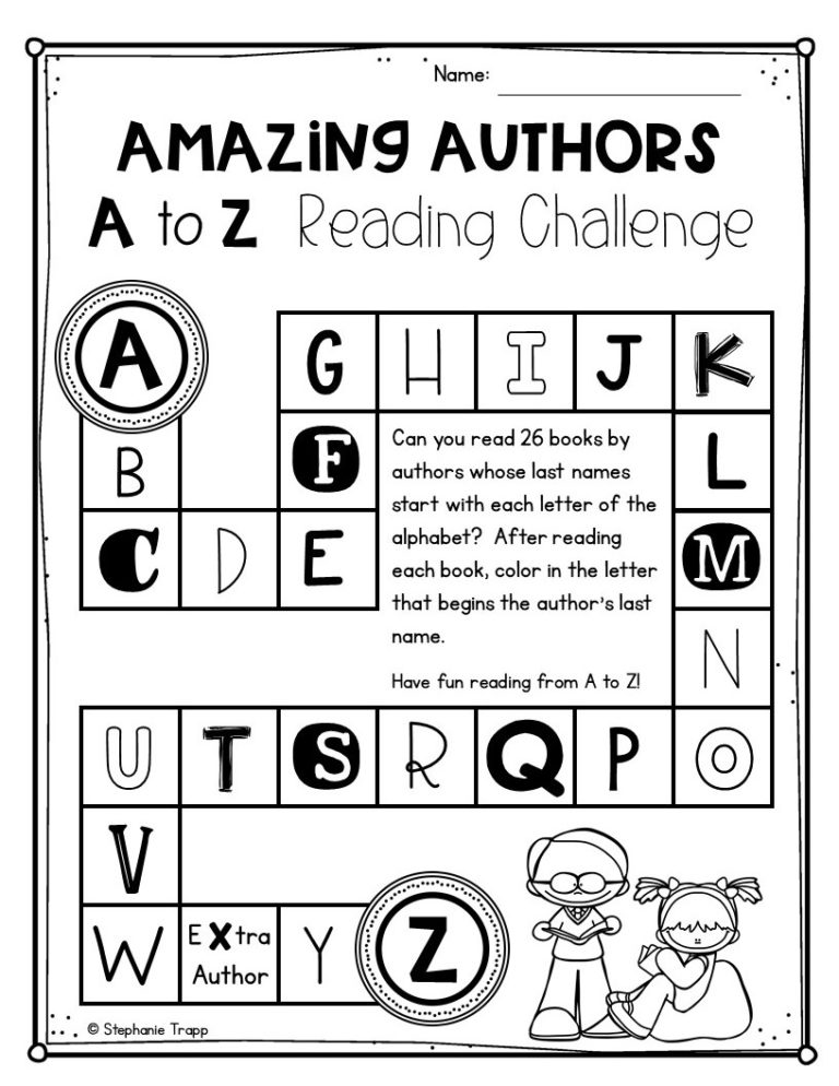 Amazing Authors A to Z Reading Challenge for Kids Primary Theme Park