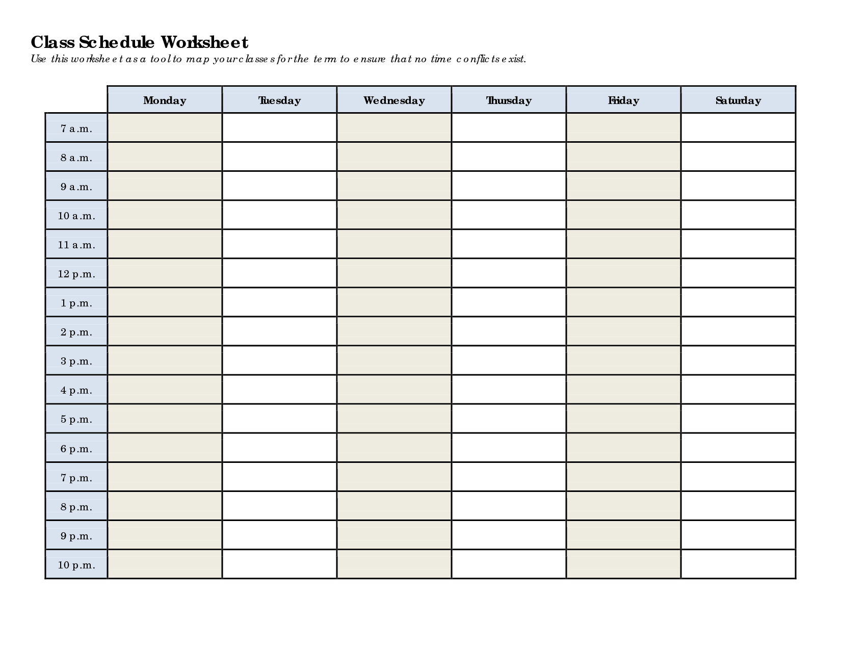 5 Best Images of College Class Schedule Printable Class Schedule