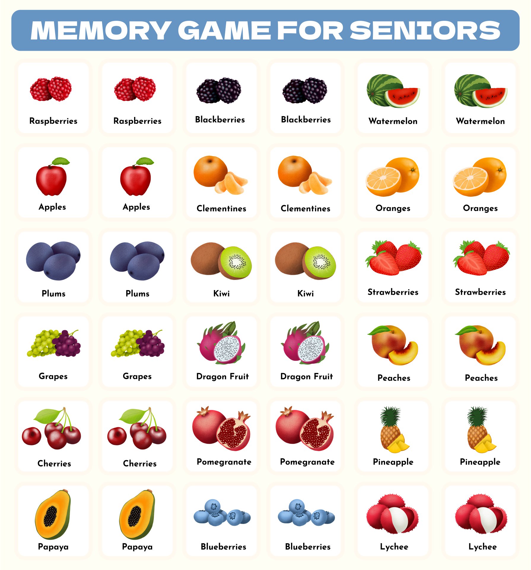 Memory Games for Seniors Printable That are Vibrant