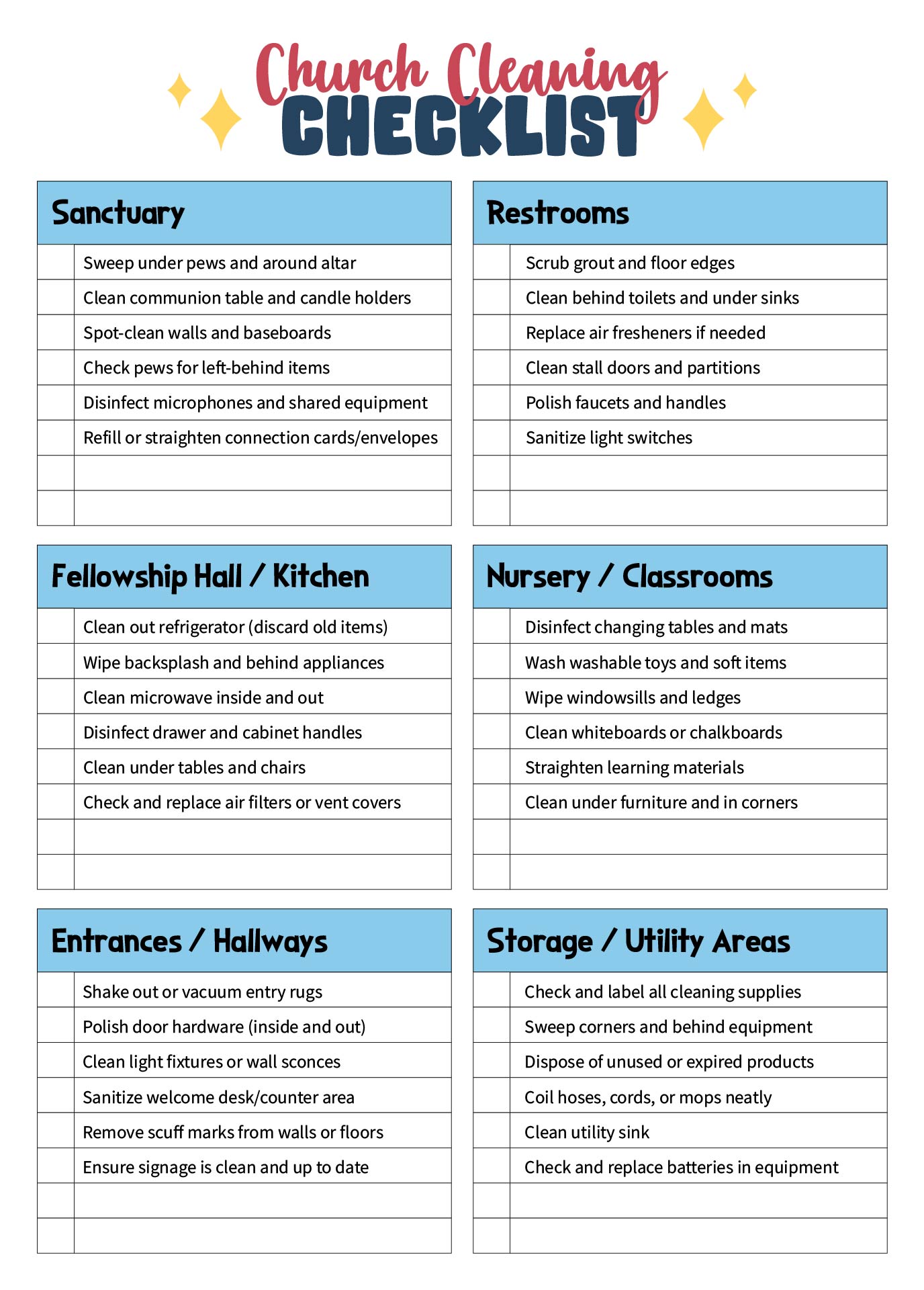6 Best Images of Church Cleaning Checklist Printable Spring Cleaning