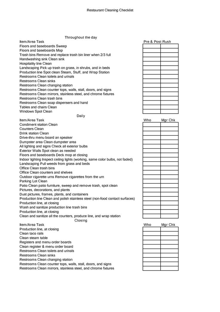 Cleaning Schedule Template For Cafe printable schedule template