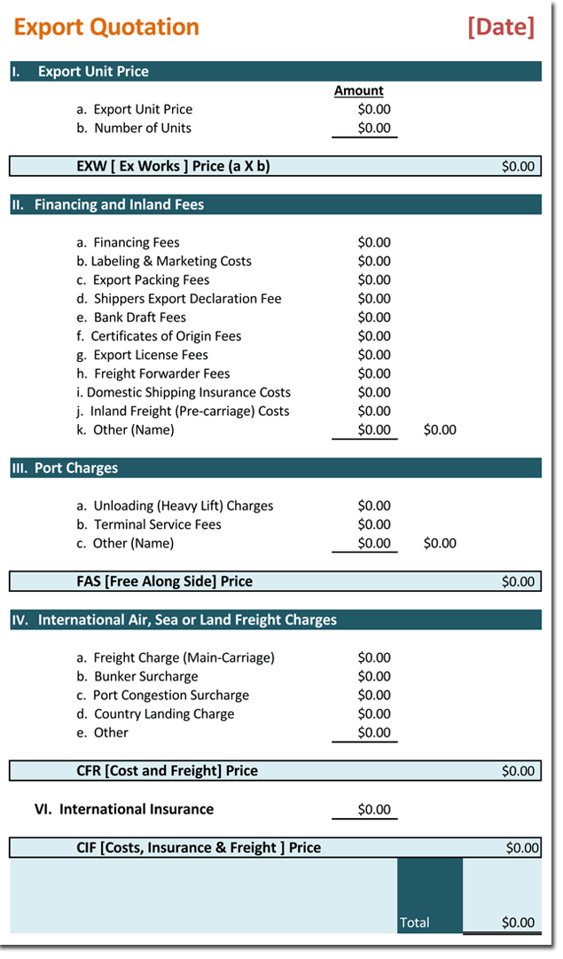 Export Quotation Worksheet Free Estimate and Quote Templates