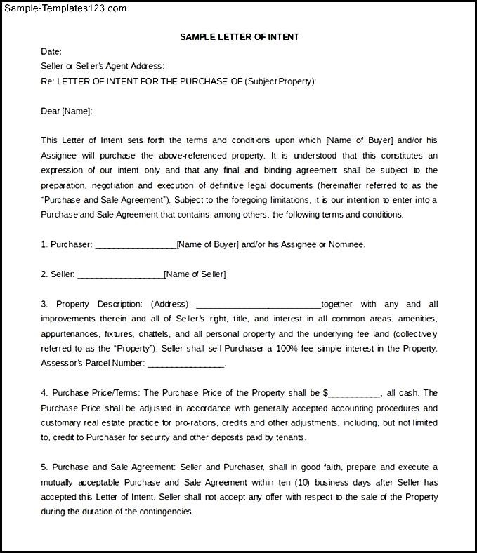 Letter of Intent Sample Commercial Real Estate Word Free