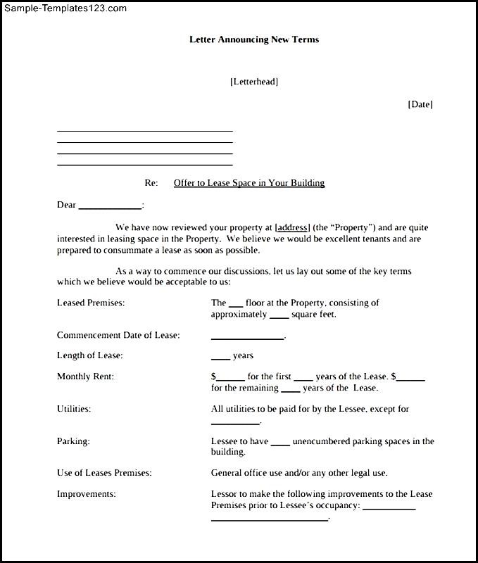 Offer Letter Template for Apartment Rental Office Space