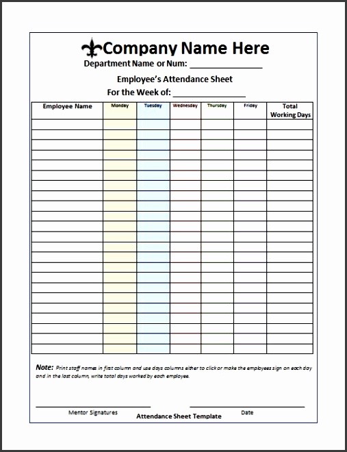 6 Department attendance Sheet Template SampleTemplatess