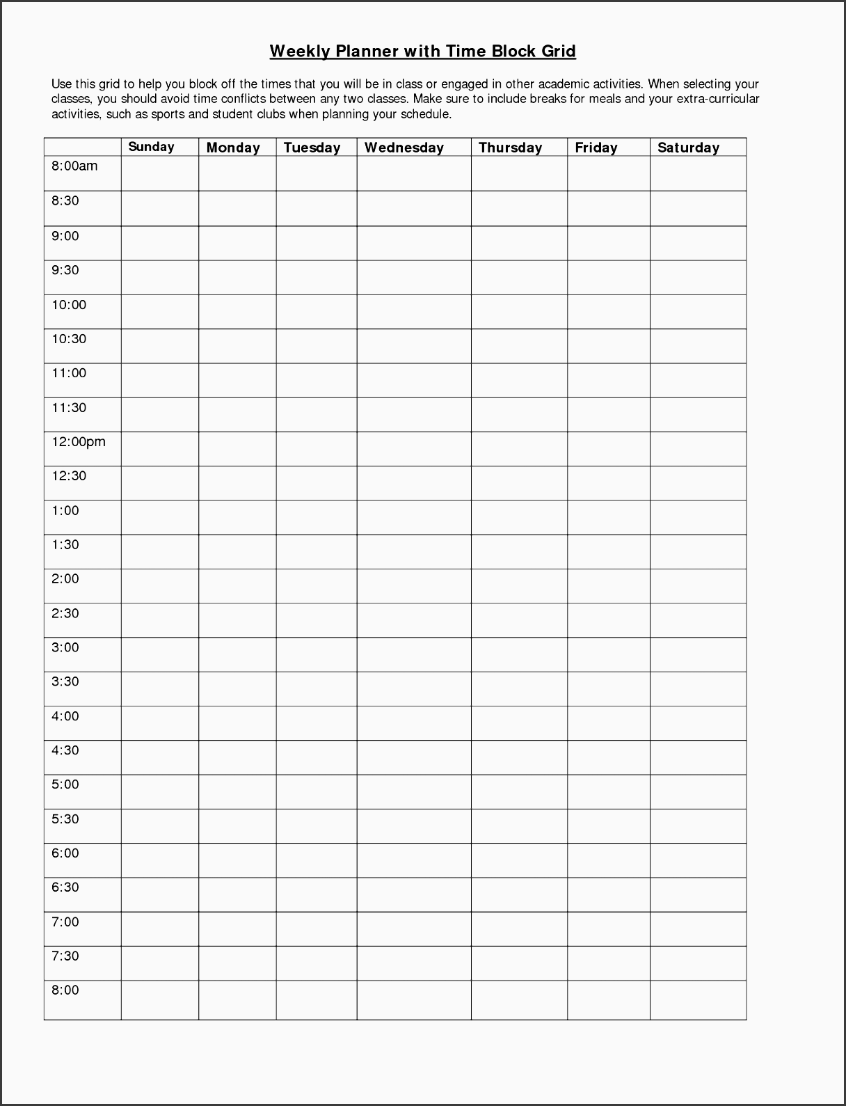 11 Weekly Time Planner for Students SampleTemplatess SampleTemplatess