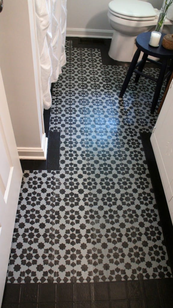 Stenciled floor You can paint your ugly vinyl tile