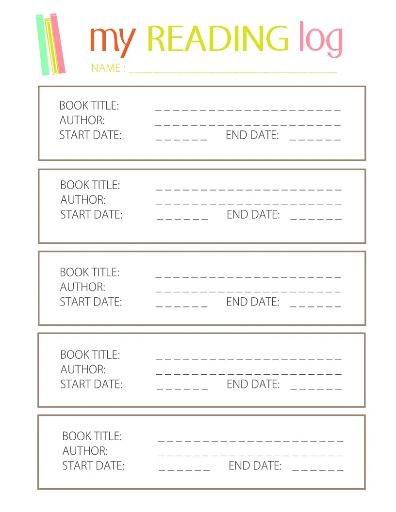 Printable Reading Log for Elementary Kids