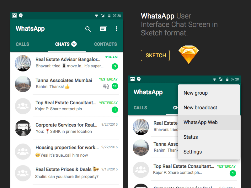 WhatsApp Android Chat UI Sketch freebie Download free