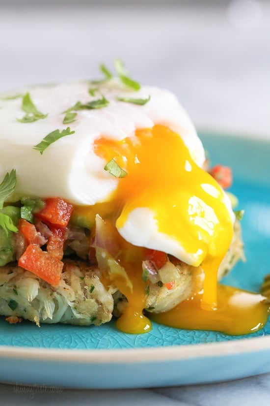 Crab Cakes Benedict with Avocado Relish Skinnytaste