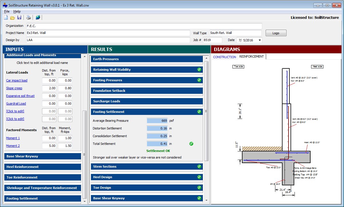 Cantilever and Restrained Retaining Wall Design Software