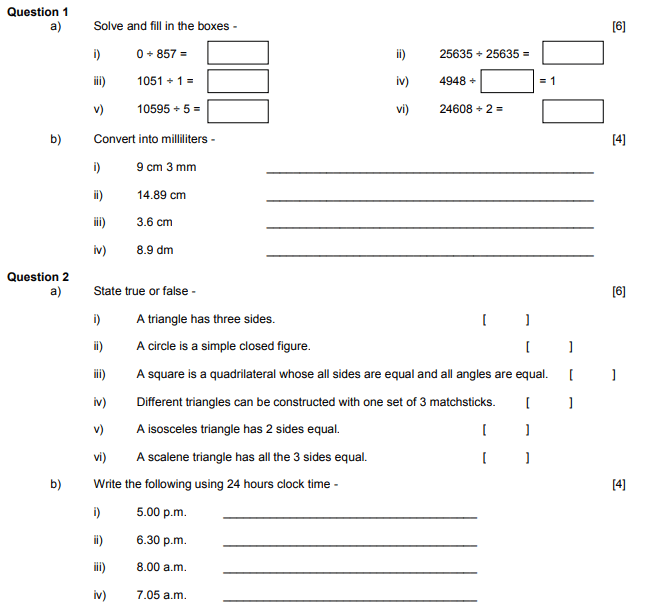 CBSE Class 4 Mathematics Sample Paper Set Q