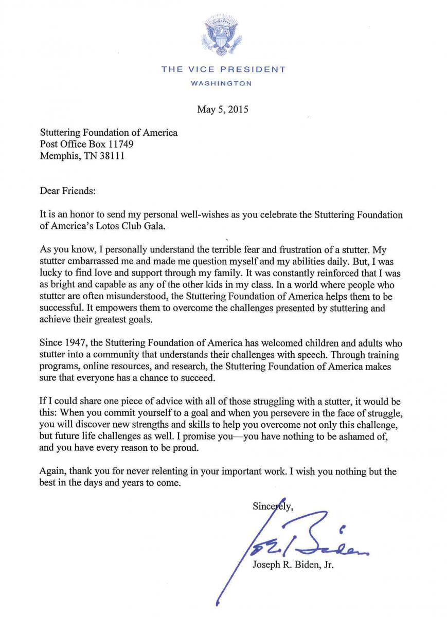 Letter from the Vice President Stuttering Foundation A