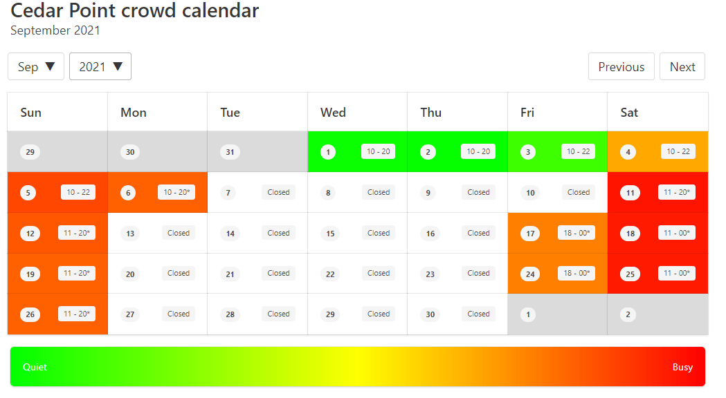 Cedar Point Crowd Calendar Printable Calendars AT A GLANCE(06)