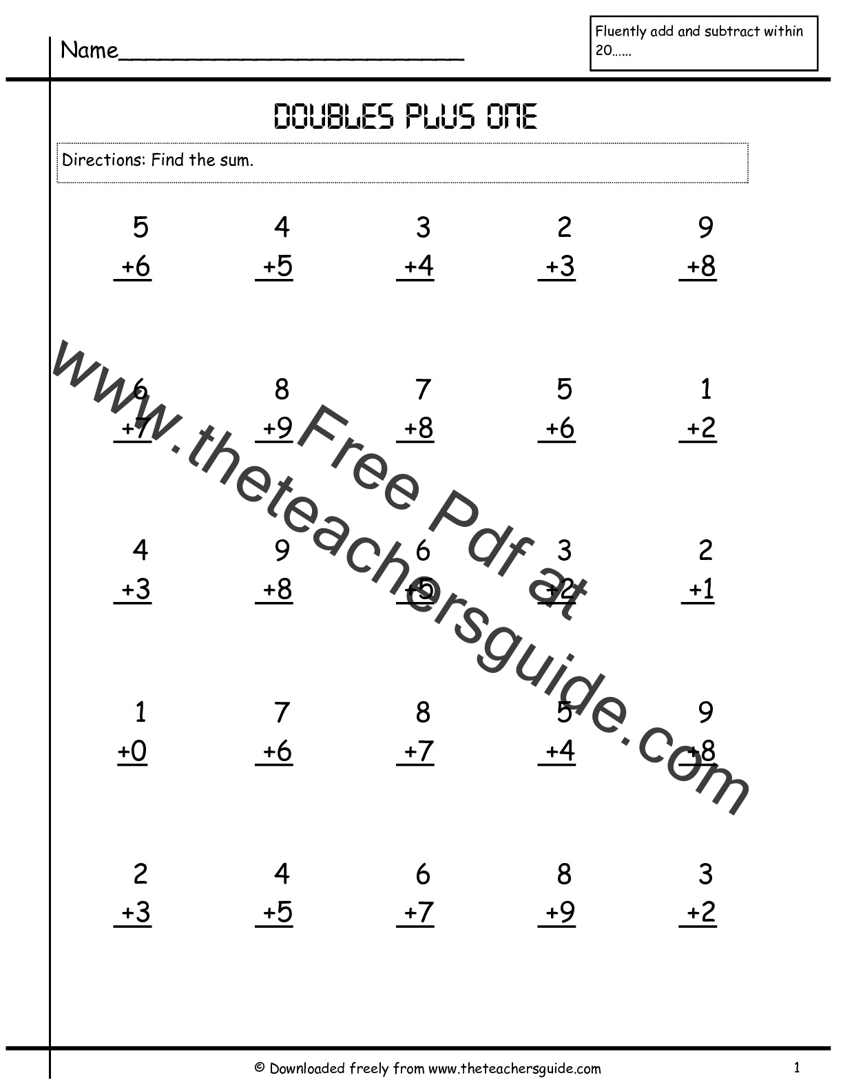 Single Digit Addition Worksheets from The Teacher's Guide