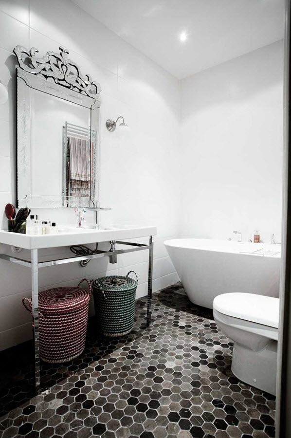 37 black and white hexagon bathroom floor tile ideas and