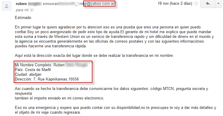 Más sobre estafas por correo electrónico