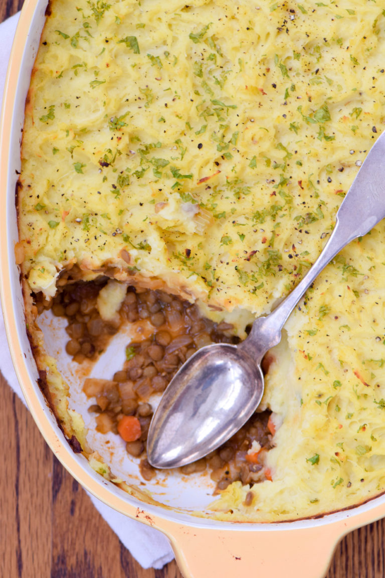 Lentil Shepherd's Pie with Mashed PotatoParsnip Crust West of the Loop