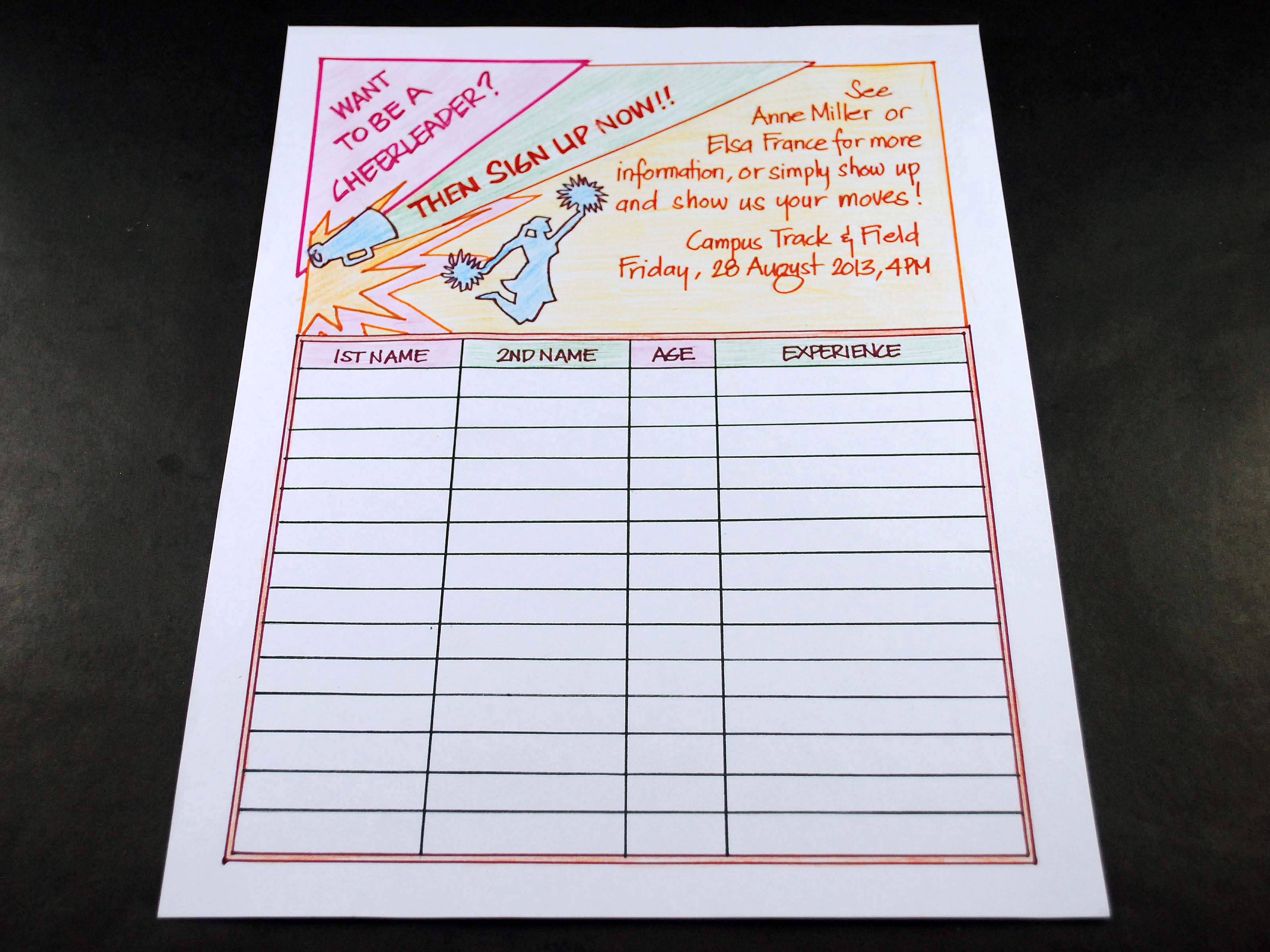 How to Make a Cheerleading Sign up Sheet 10 Steps (with Pictures)