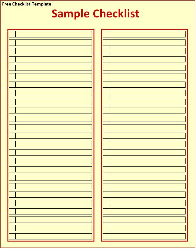Free Checklist Template Free Word Templates