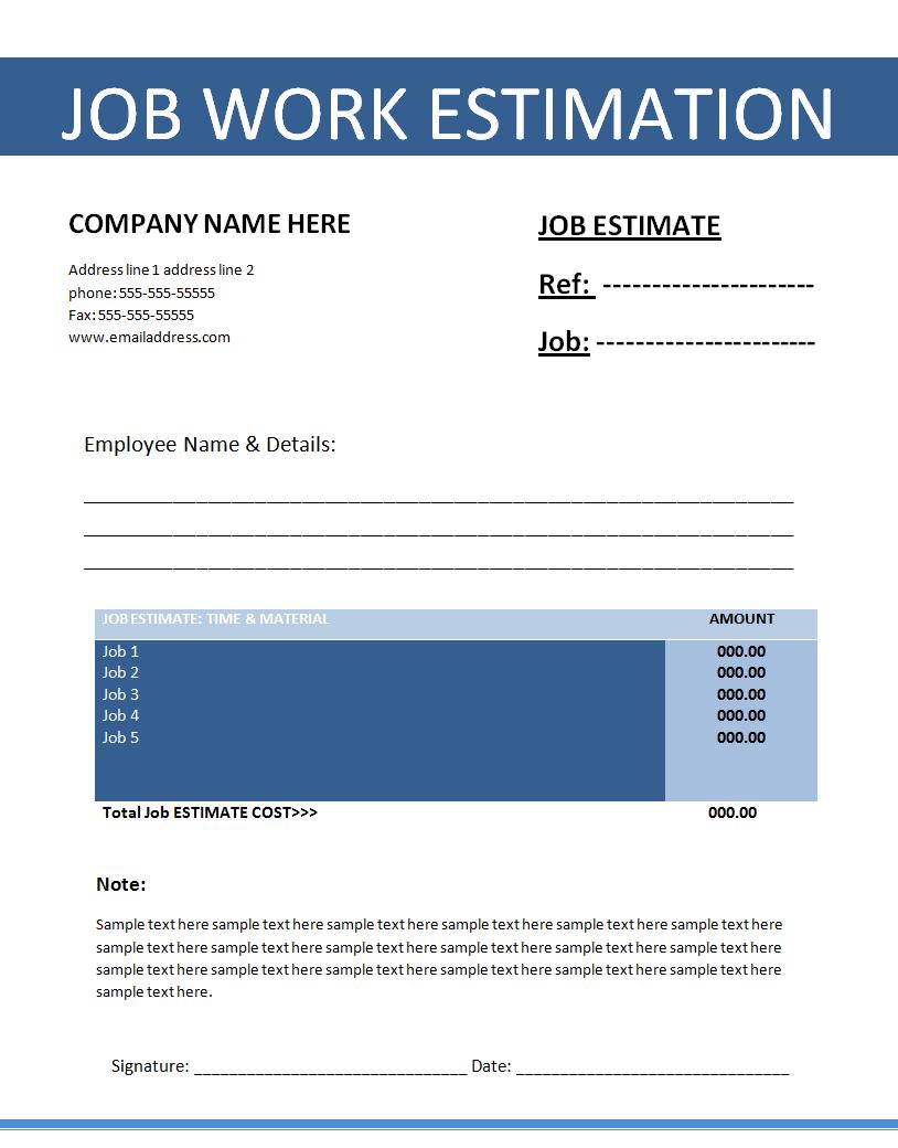 12+ Job Estimate Templates Free Word Templates