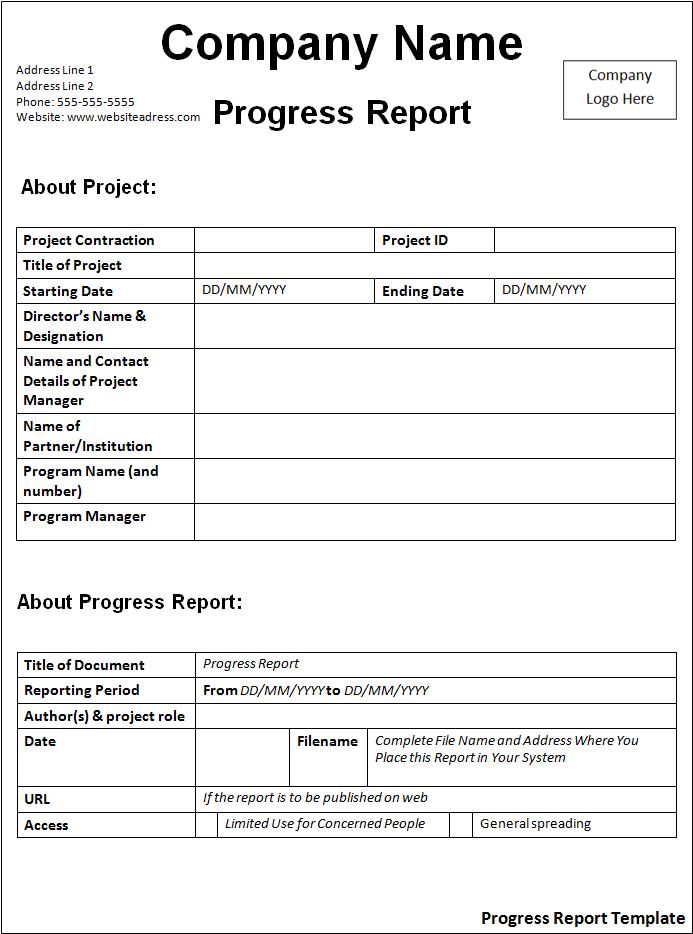 Free Progress Report Template Free Word's Templates