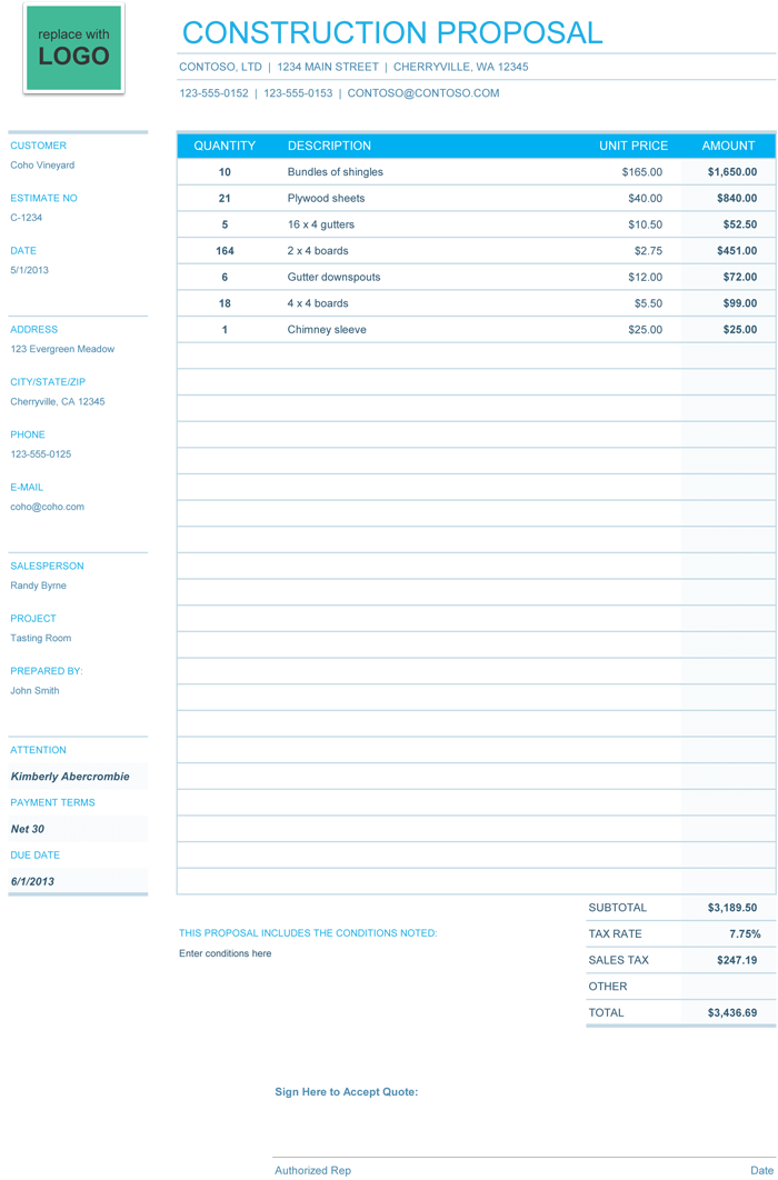 Construction Proposal Template 4 Best Sample