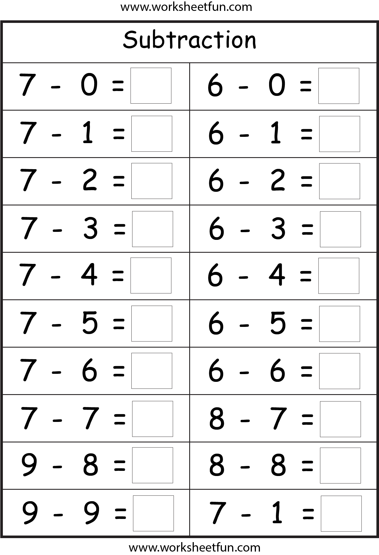 Subtraction 4 Worksheets / FREE Printable Worksheets