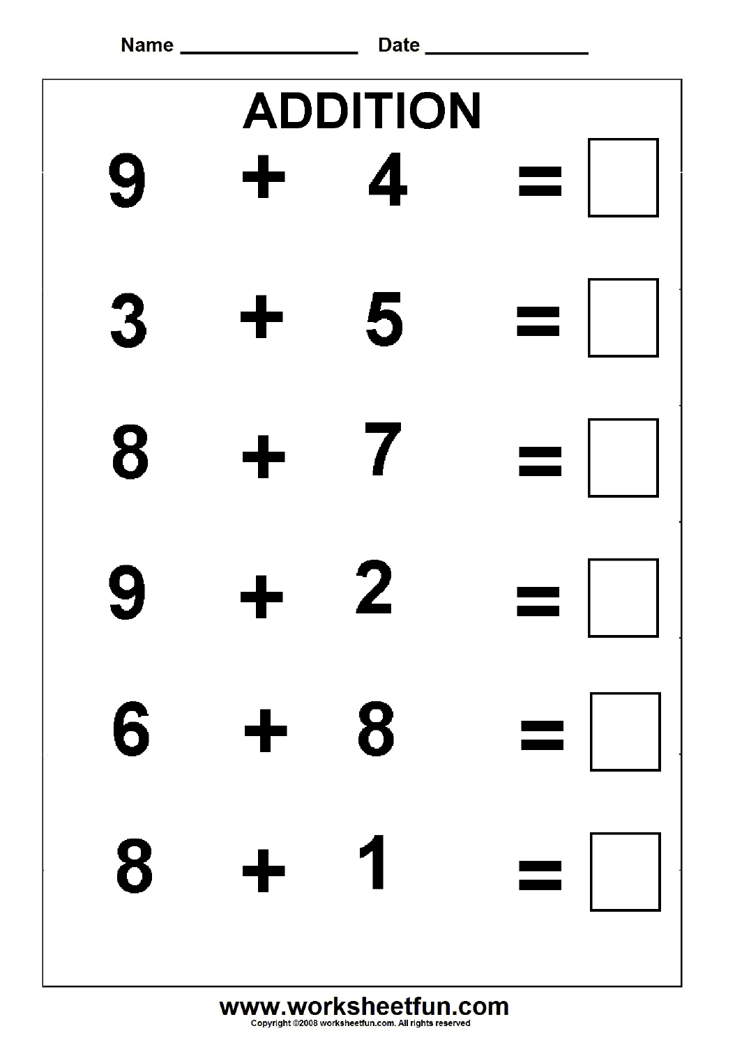 Beginner Addition 5 Kindergarten Addition Worksheets