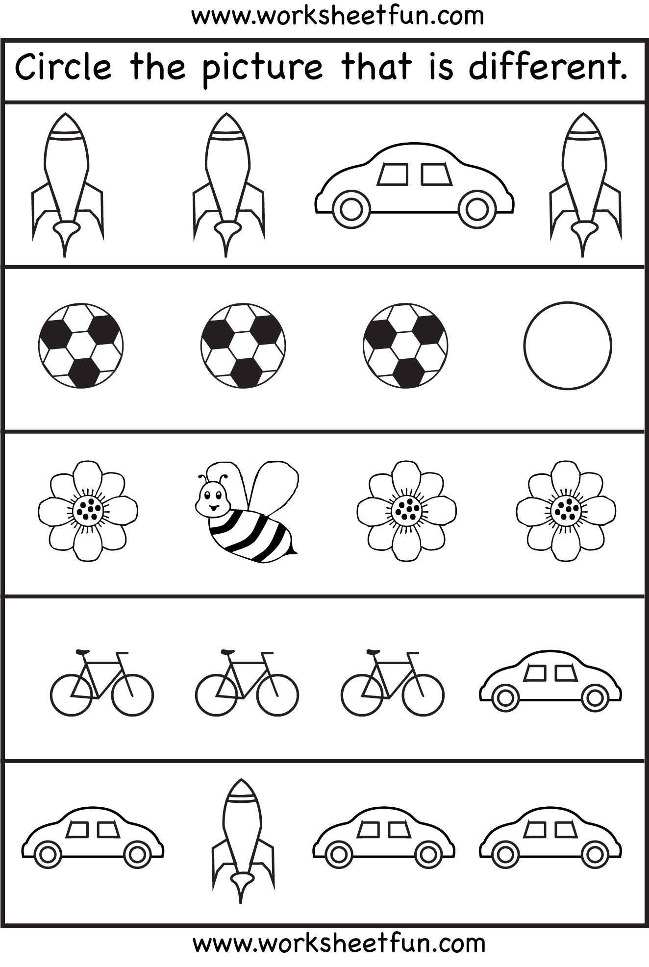 Circle the picture that is different 4 Worksheets / FREE