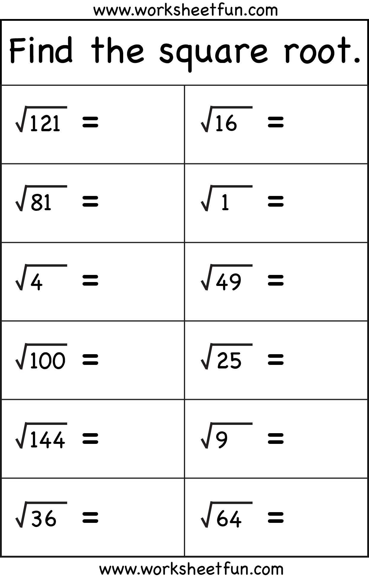 Square Root 1 Worksheet / FREE Printable Worksheets