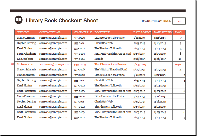 Library Book Checkout Sheet Template .xls Excel Templates
