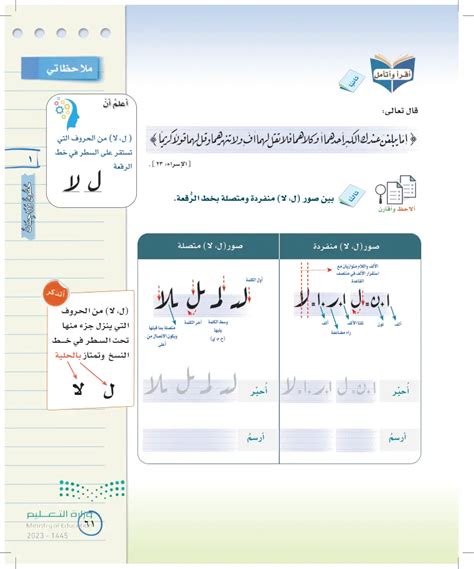  حل سؤال: عند الكتابة (لـ، لا) بخط النسخ، لا يوجد جزء منه مكتوب تحت السطر.؟  - الراقي دوت كوم