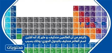  على الرغم من أن العالمين هما Mendeleev و Mayer، إلا أن اسم العالم Mendeleev مرتبط بالجدول الدوري ؛  عبر