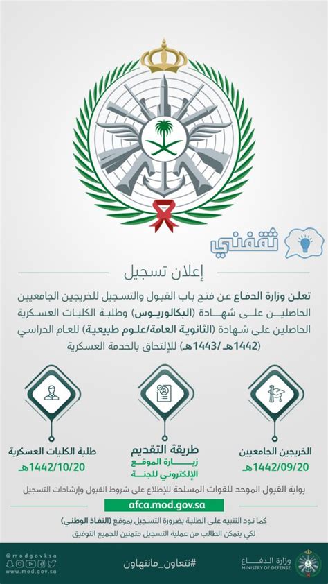 وزارة الدفاع تعلن فتح باب القبول والتسجيل للخريجين | عملك معنا وزارة الدفاع تعلن فتح باب القبول والتسجيل للخريجين | عملك معنا