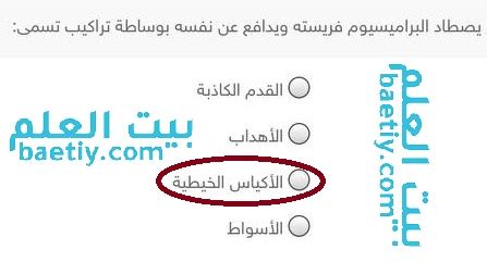 حل سؤال: البراميسيوم يمسك فريسته ويدافع عن نفسه بمساعدة الهياكل المسماة