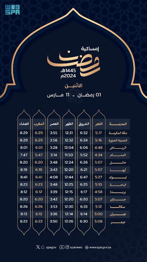 مواقيت الصلاة بالخرج - السعودية - جريدتي