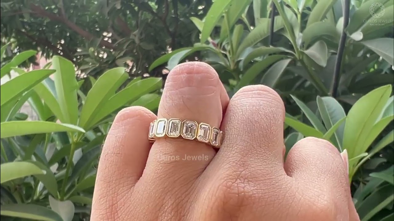 Emerald Cut Lab Grown Diamond Bezel Set Eternity Band Rings of the World