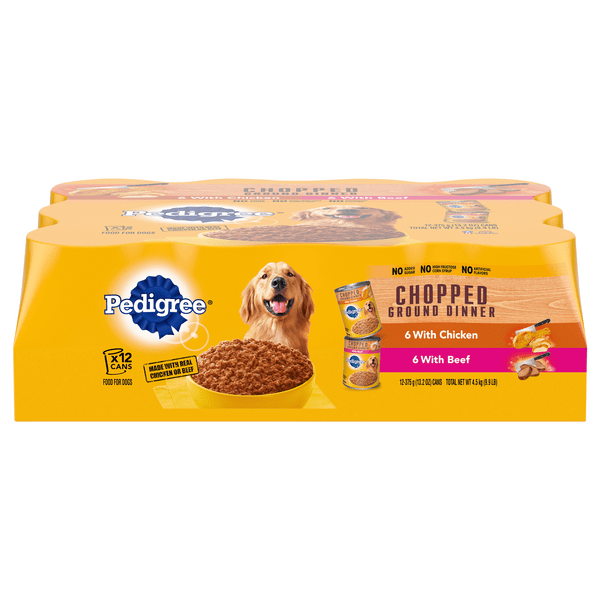 Save on Pedigree Chopped Ground Dinner Wet Dog Food Beef & Chicken 12