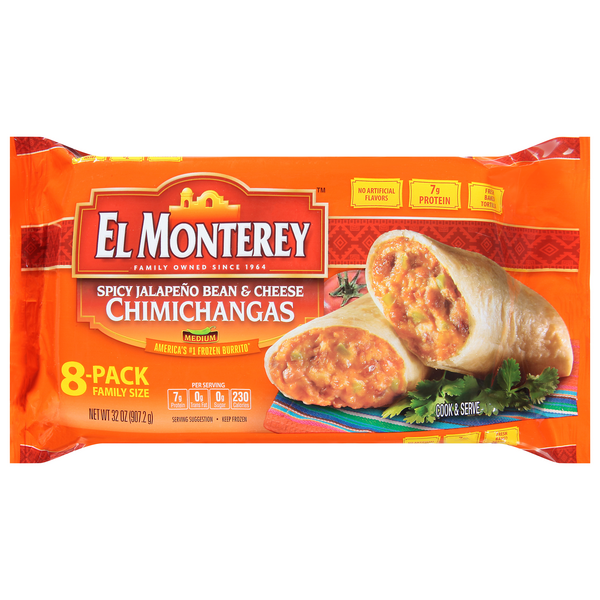 Save on El Monterey Chimichangas Spicy Jalapeno Bean & Cheese 8 ct