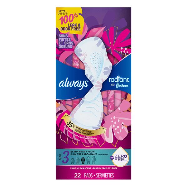 Save on Always Radiant Extra Heavy Flow Pads Light Clean Scent Size 3