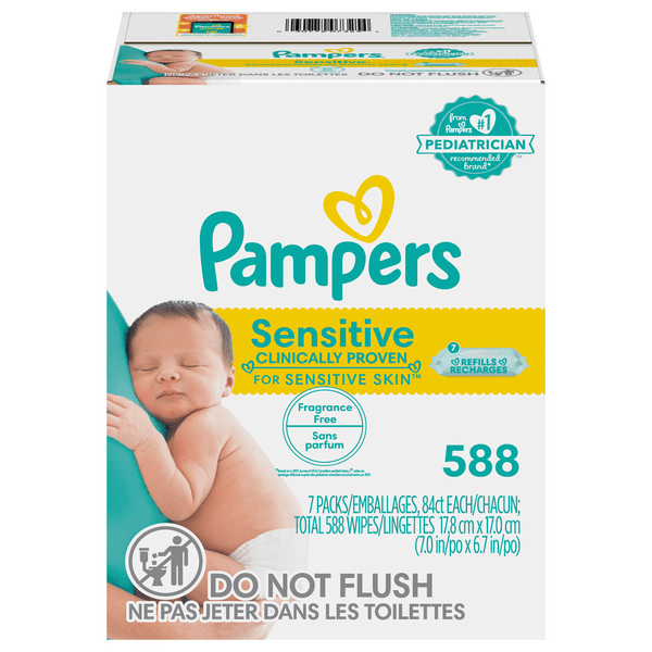 Save on Pampers Baby Wipes Sensitive Fragrance Free 84 ct ea 7 pk