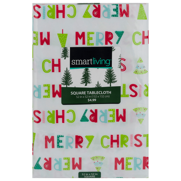 Save on Smart Living Holiday Vinyl Tablecloth Merry Christmas Square 52