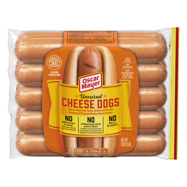 Oscar Mayer Uncured Cheese Hot Dogs, 10 Pack, 54 OFF