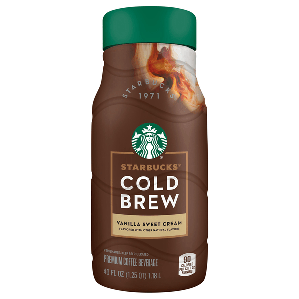 Save on Starbucks Vanilla Sweet Cream Cold Brew Premium Coffee Beverage Order Online Delivery