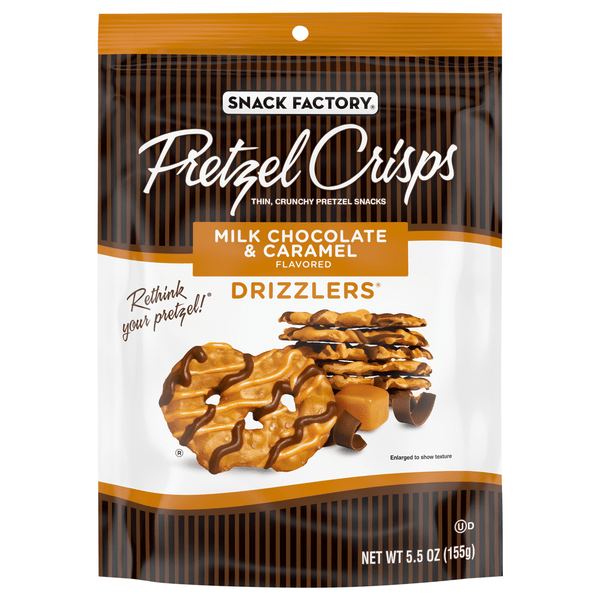 Save on Snack Factory Pretzel Crisps Drizzlers Milk Chocolate & Caramel