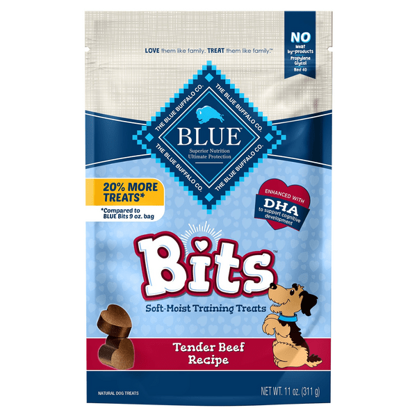 Save on BLUE Bits Soft Moist Training Dog Treats Tender Beef Recipe
